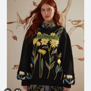 NWT FARM RIO Flowers Embroidered Knit Sweater, Black, size XS